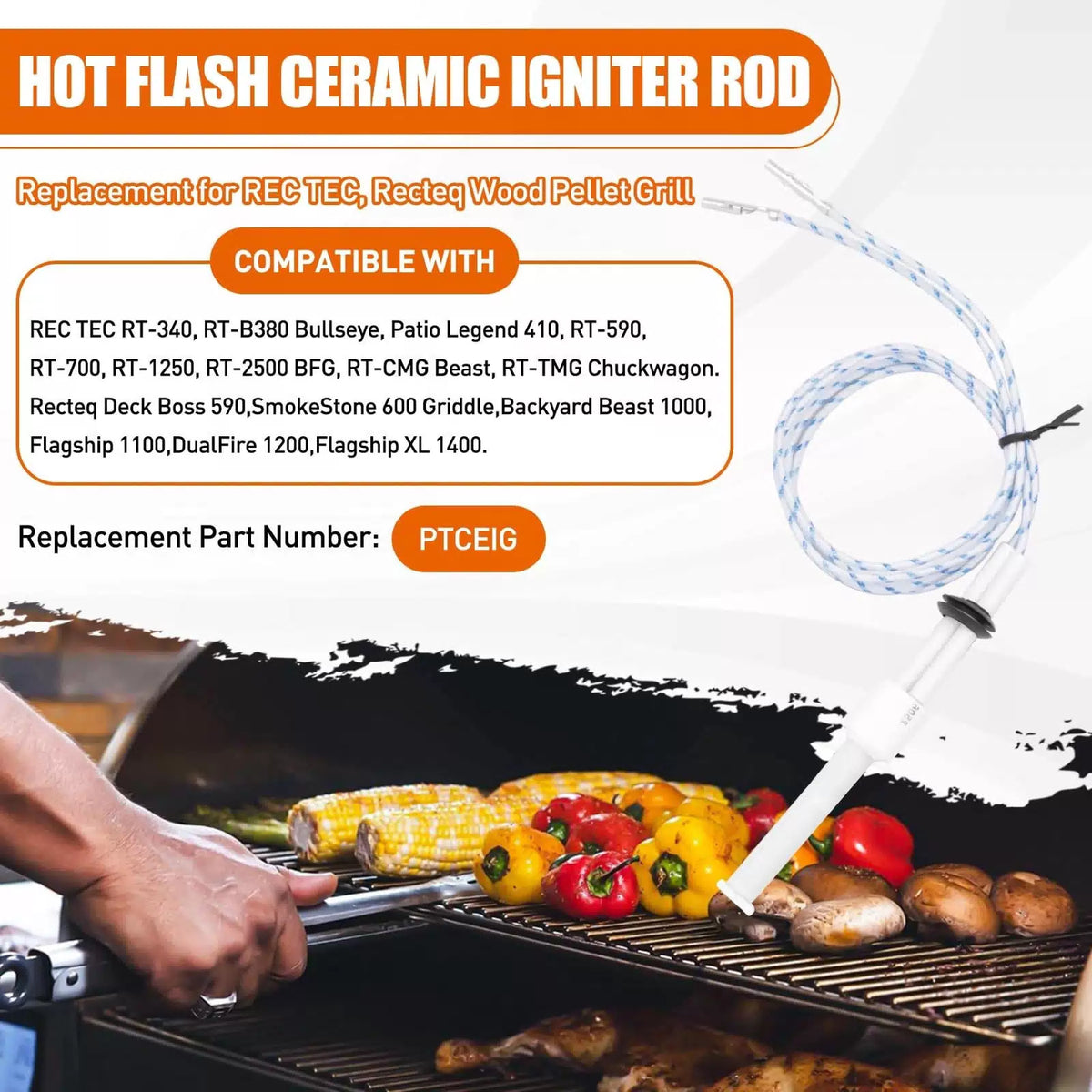 COMVIEE Ceramic Igniter Rod Replacement for REC TEC, Recteq Wood Pellet White [3]