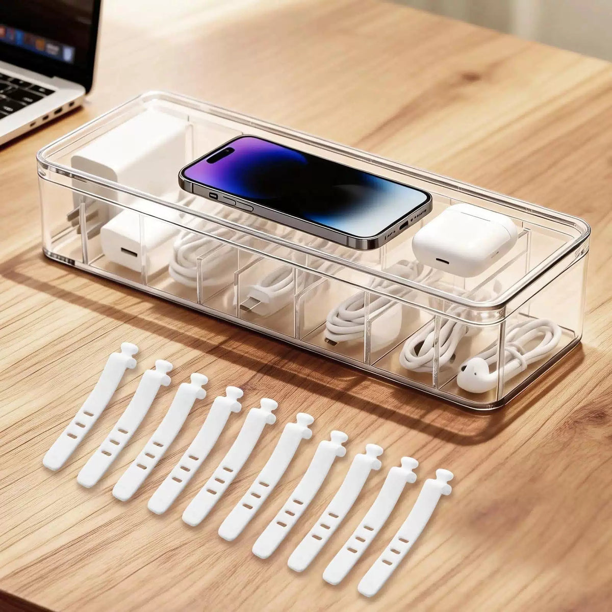 Cable Organizer Storage Box with Lid - Clear Phone Charger Cord 1 Pack, [1]