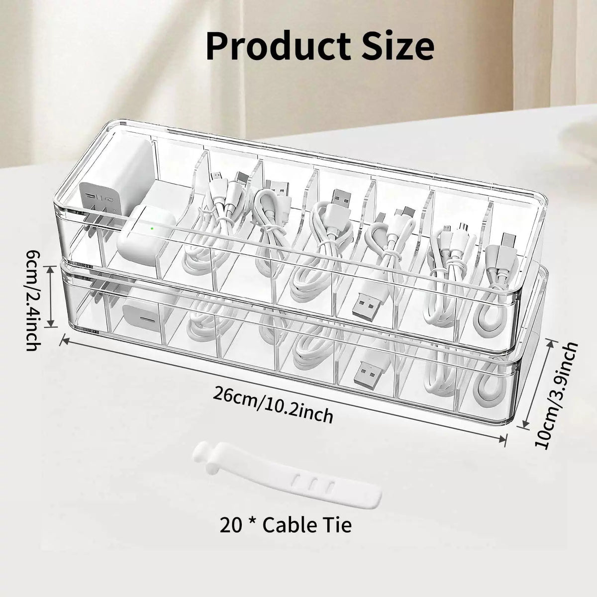 Cable Organizer Storage Box with Lid - Clear Phone Charger Cord 1 Pack, [5]