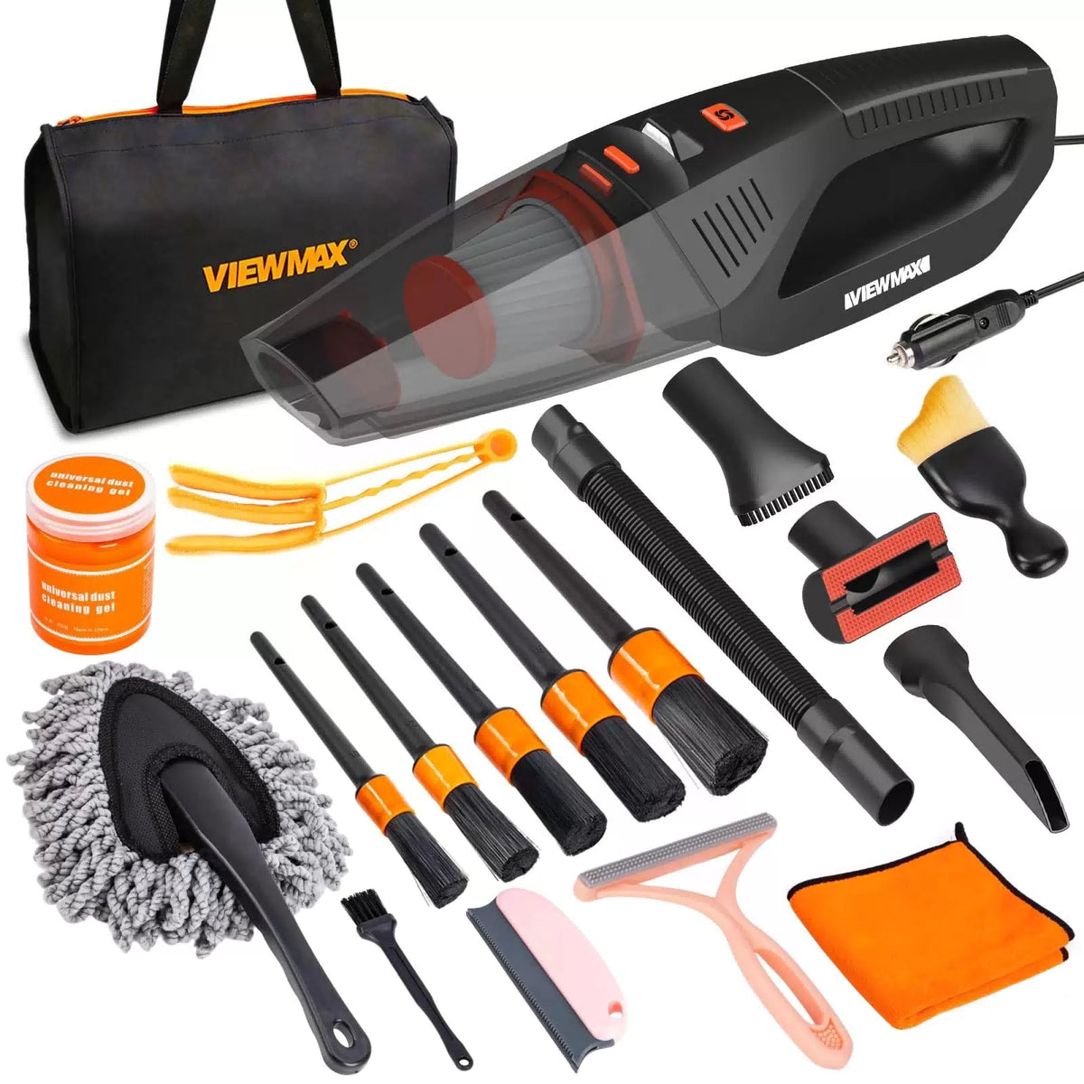 Car Cleaning Kit 19Pcs, Interior 19PCS with Corded Vacuum, Orange [1]