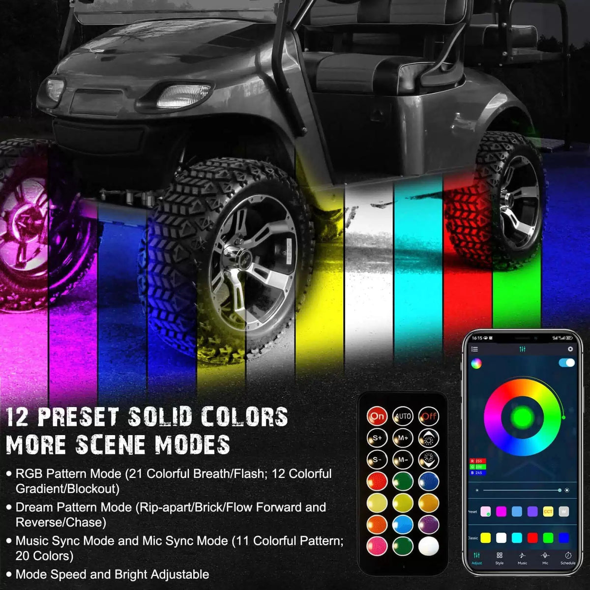 Cartalia Golf Cart Underbody LED Lights 4Pcs, 12V - 80V 4 PCS, Multi-Color [2]