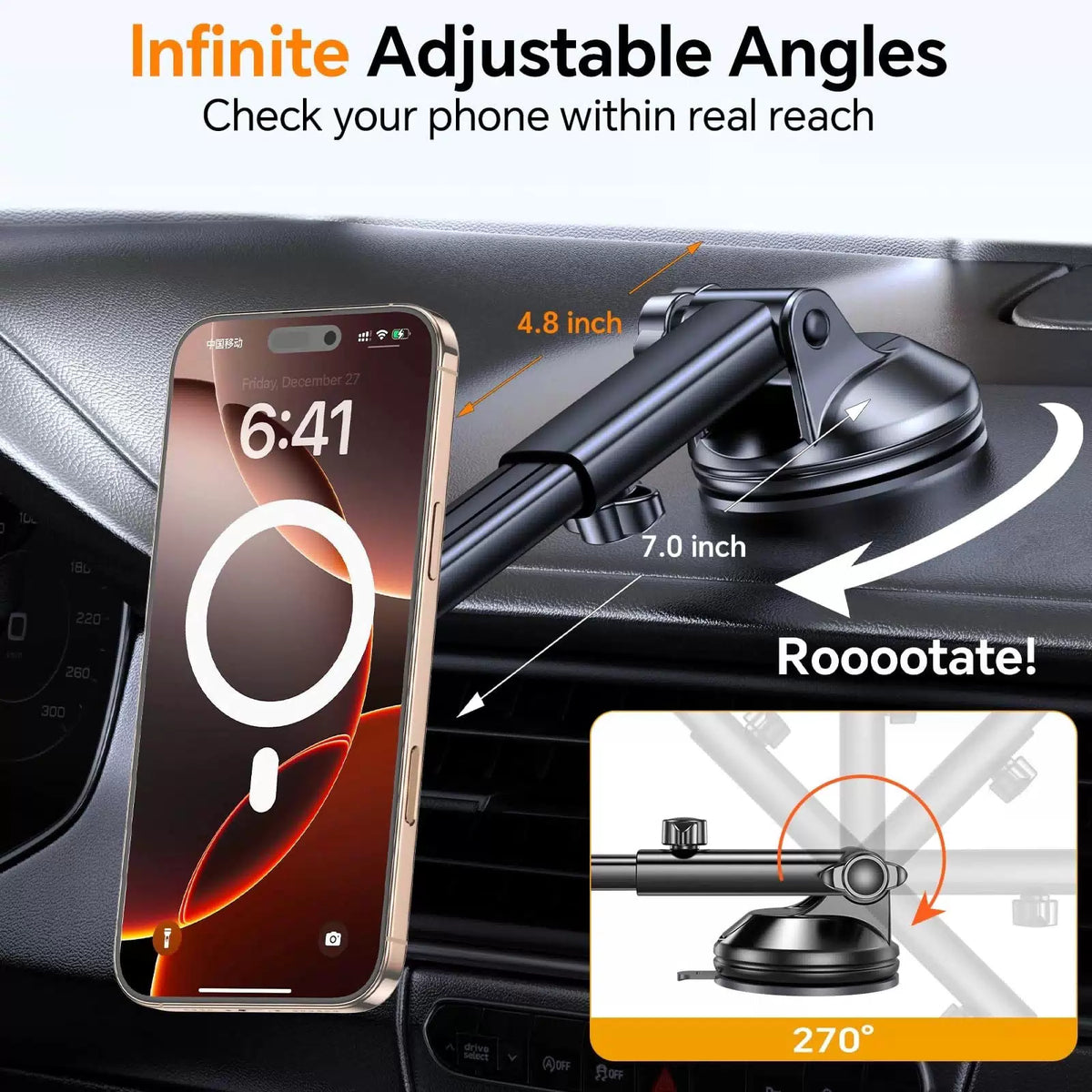 Coolpow for MagSafe Car Mount【Windshield+Vent+Dash】 Magnetic 12 cm, Black [5]