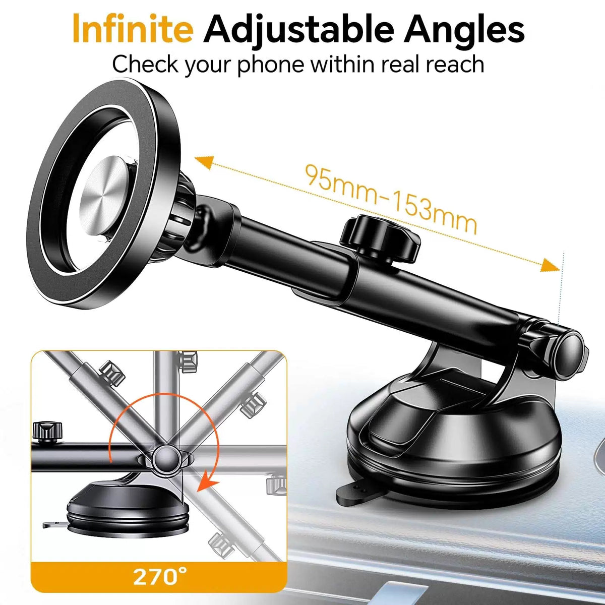 Coolpow for MagSafe Car Mount【Windshield+Vent+Dash】 Magnetic 12 cm, Black [7]