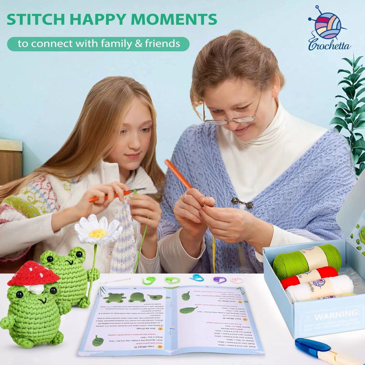 Crochetta Crochet Kit for Beginners, Beginner Animal Small, Frogs [4]