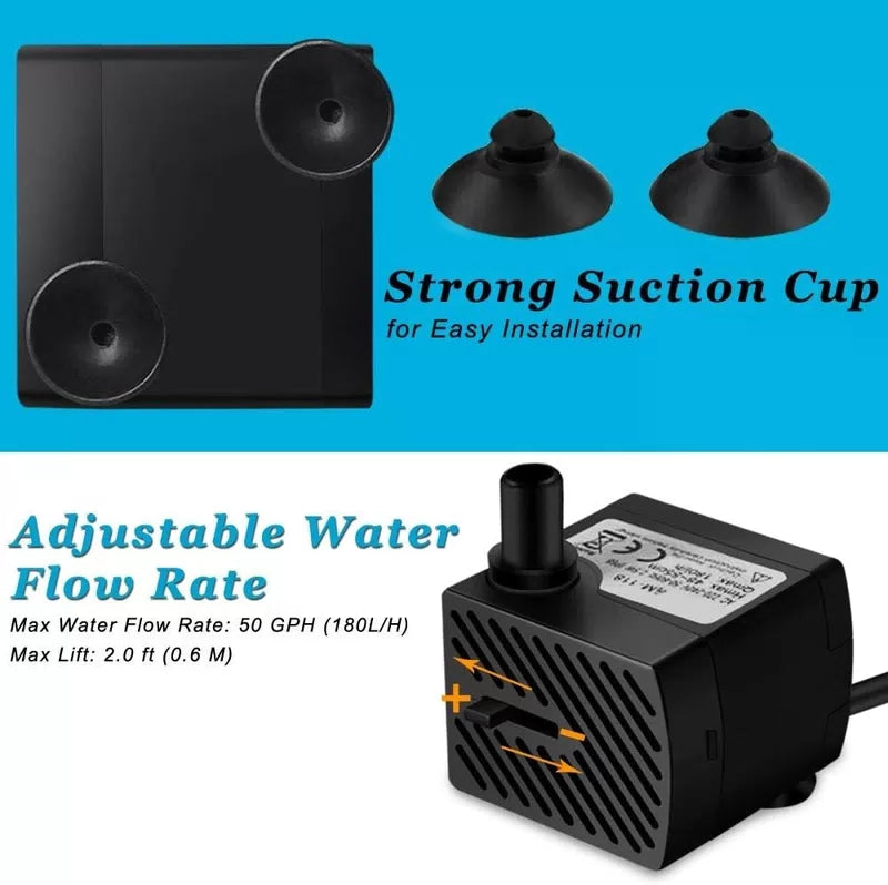 DOMICA 3W 50GPH Mini Submersible Water Pump, Small Fountain 50 GPH 3W, Black [5]
