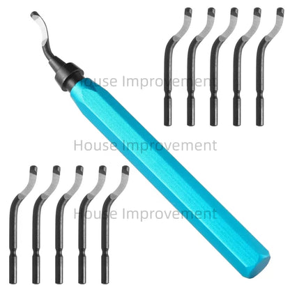 Deburring Tool Set with 11pcs High Speed Steel Swivel Blades Burr Removal Tool for Metal Resin PVC Pipes Copper Plastic Aluminum [1]