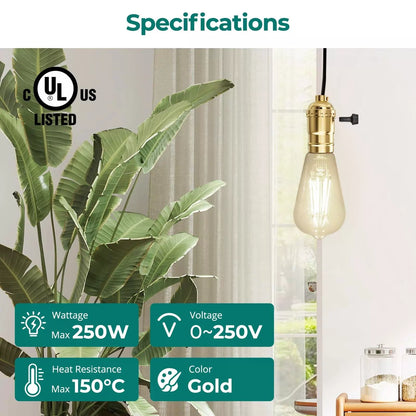 DiCUNO UL Listed 3-Way Lamp Socket Replacement, E26 Standard 2-Pack, Gold [2]