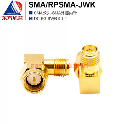 Dongfang Xupu RF Connector SMA/RPSMA-JWK SMA to SMA External Thread Internal Pin Elbow, Reverse Polarity, 6G, 2-pack [1]