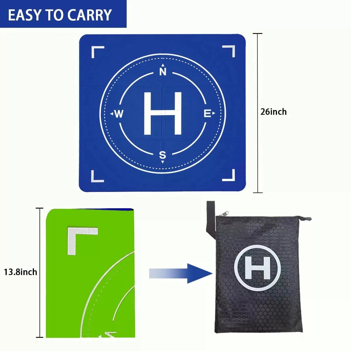 Drone Landing Pad Weighted, Foldable Launch 26-inch square, Blue/Green [2]