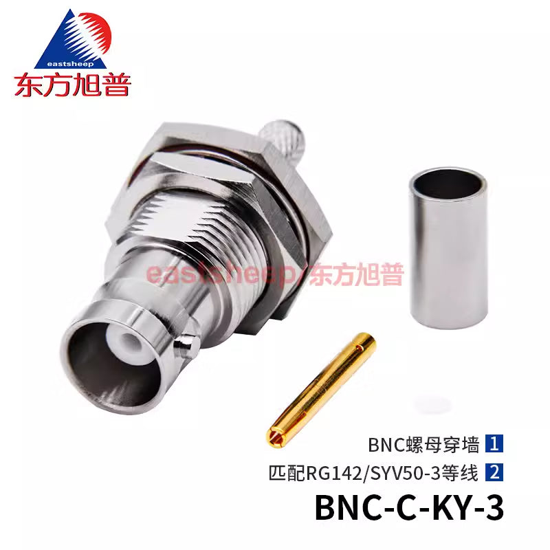 Eastsheep RF Connector BNC-C-KY-3, BNC Female Connector, Through-Wall Nut, Matching 50-3 Wire 4G [1]