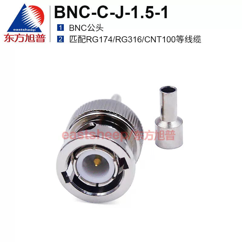 Eastsheep RF connector BNC-C-J-1.5-1, BNC male with open window, suitable for RG174/RG316/etc. cables, DC-4G. [1]