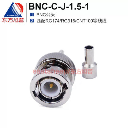Eastsheep RF connector BNC-C-J-1.5-1, BNC male with open window, suitable for RG174/RG316/etc. cables, DC-4G. [1]