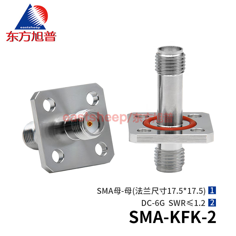 Eastsheep RF connector, SMA female to female adapter, 4-hole flange mounting with waterproof rubber ring, SMA-KFK-2 (6G), 1 piece per pack. [1]