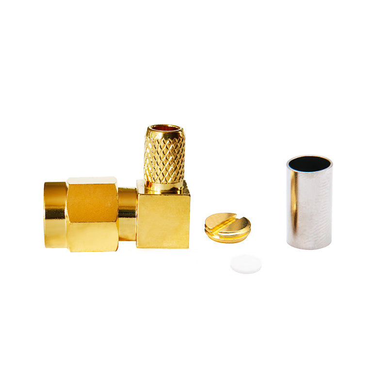 Eastsheep RF connector, SMA right-angle male, solder-press type, SMA-C-JW-3 DC-6G, compatible with RG142 coaxial cable. [3]