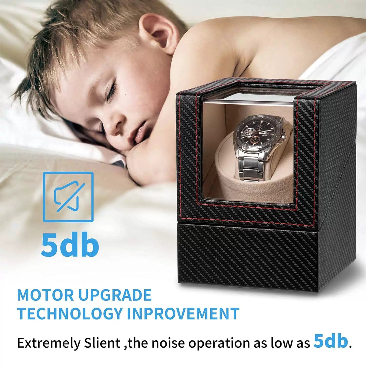 Efaithtek Automatic Single Watch Winder in Black Carbon Fiber Leather [3]