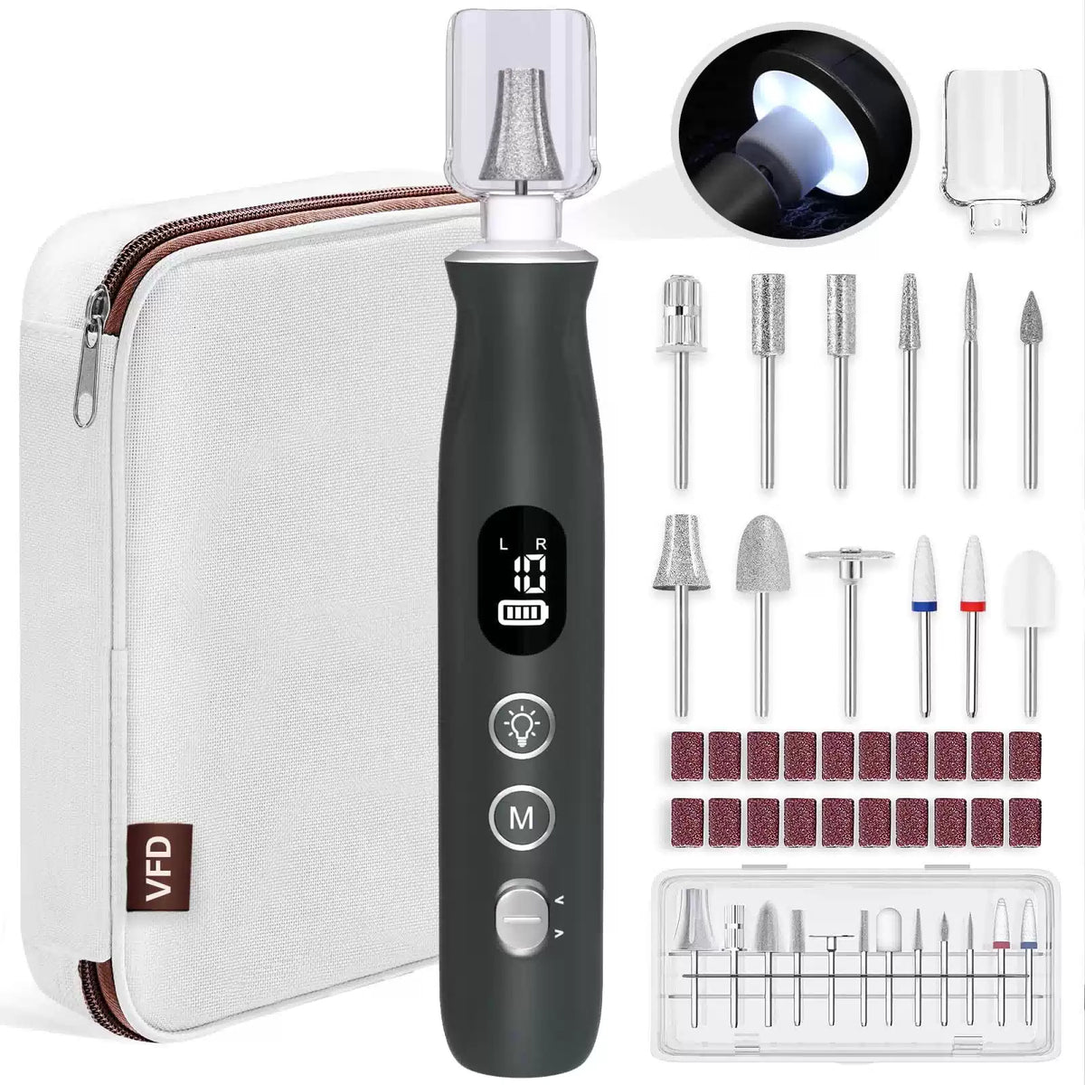 Electric Nail Drill, Cordless 2000 mAh Rechargeable Portable File Grey [1]