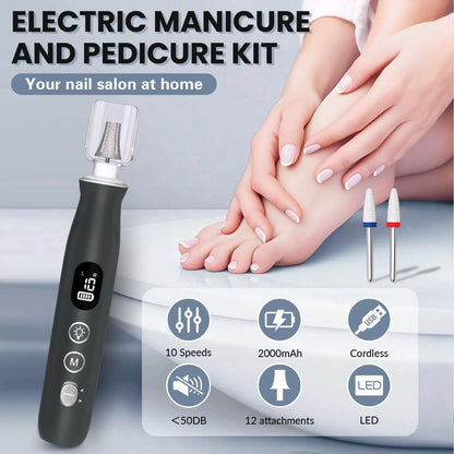 Electric Nail Drill, Cordless 2000 mAh Rechargeable Portable File Grey [2]