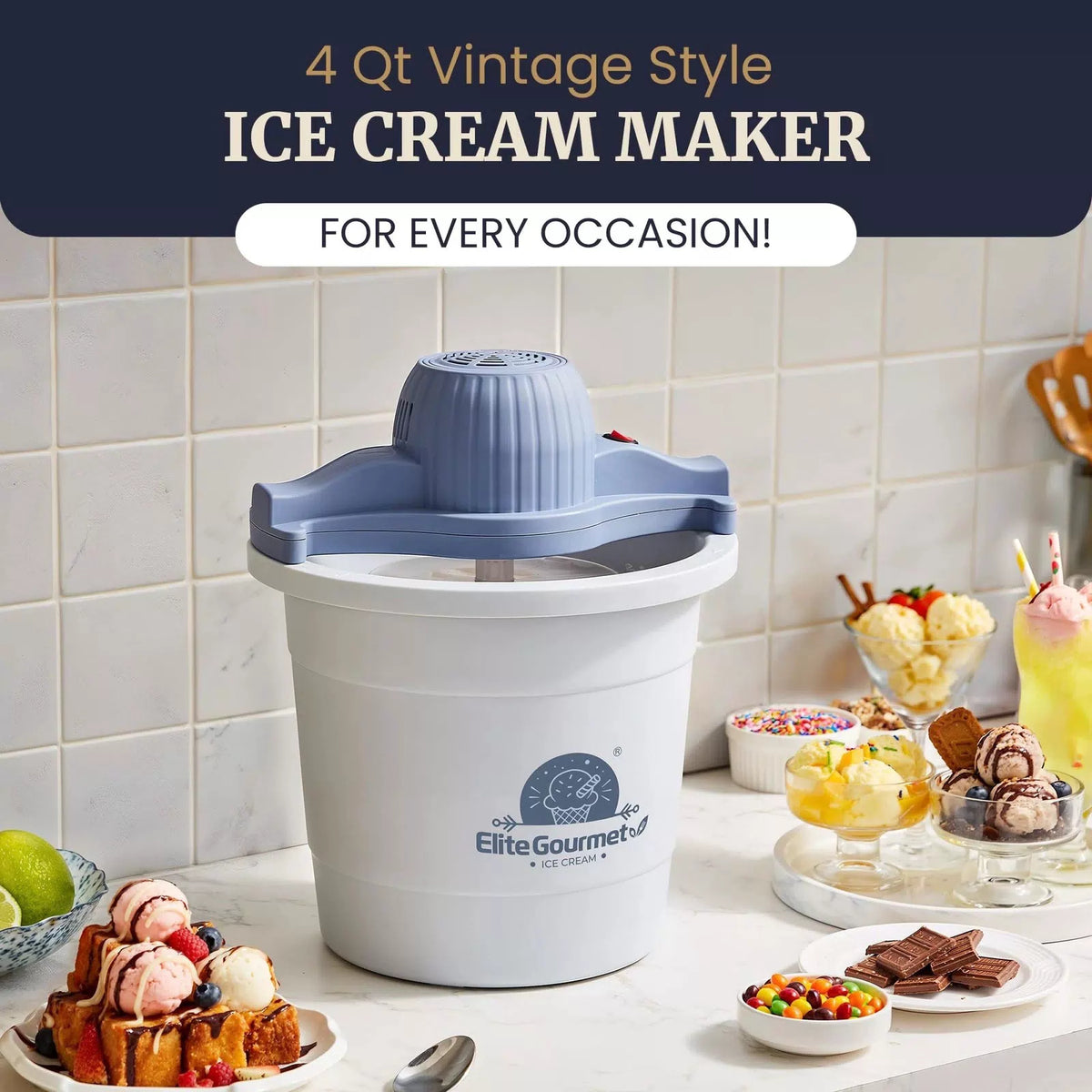 Elite Gourmet 4Qt Electric Ice Cream Maker EIM350 4 Quart, Periwinkle [3]