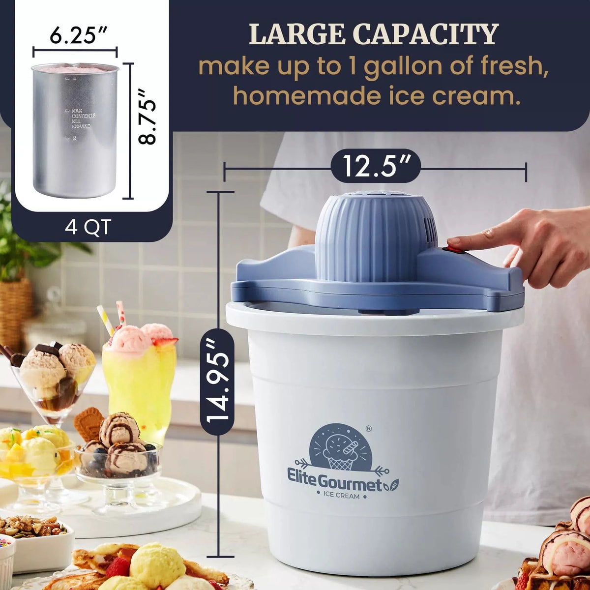 Elite Gourmet 4Qt Electric Ice Cream Maker EIM350 4 Quart, Periwinkle [8]