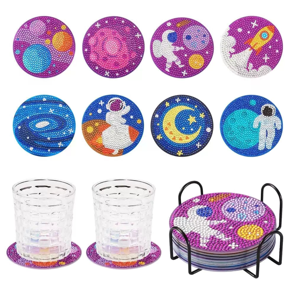FASHEWELRY 8pcs Diamond Painting Coaster Kit Space 100mm x x 3mm, [1]