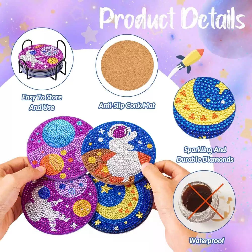 FASHEWELRY 8pcs Diamond Painting Coaster Kit Space 100mm x x 3mm, [3]