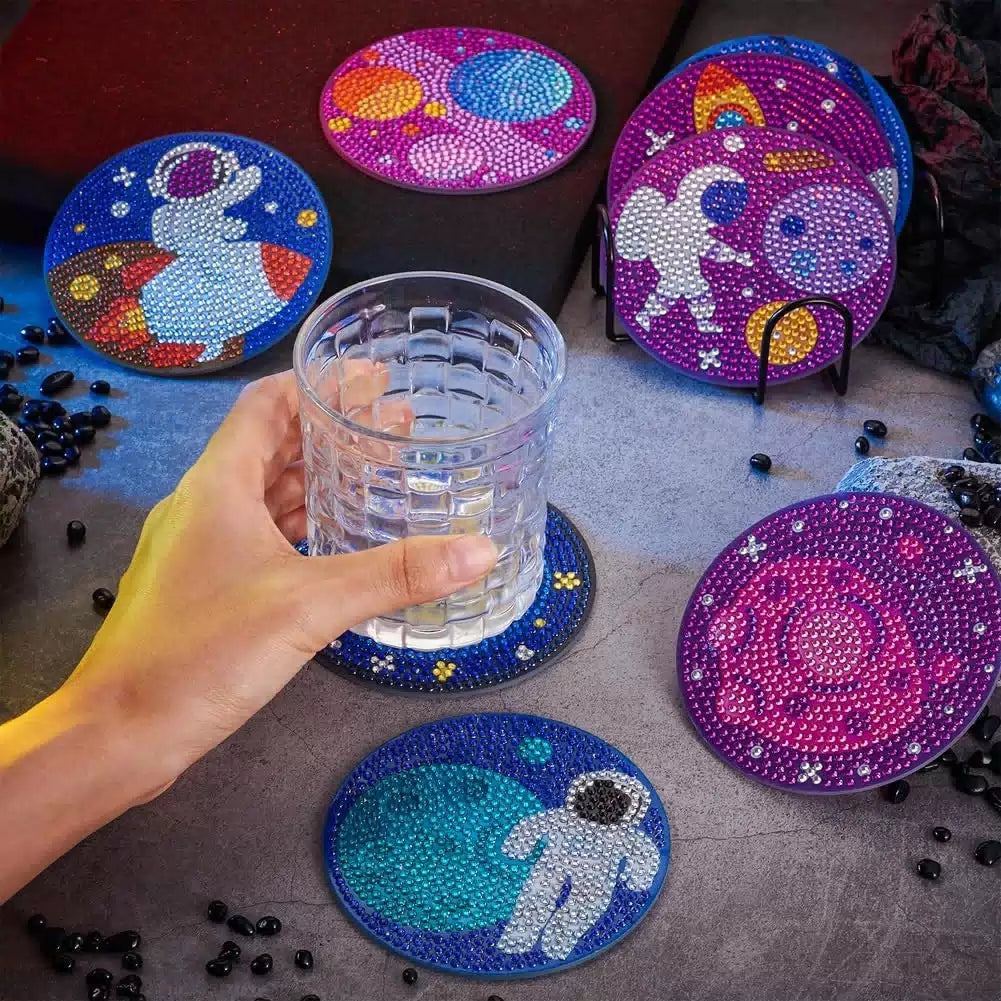 FASHEWELRY 8pcs Diamond Painting Coaster Kit Space 100mm x x 3mm, [5]