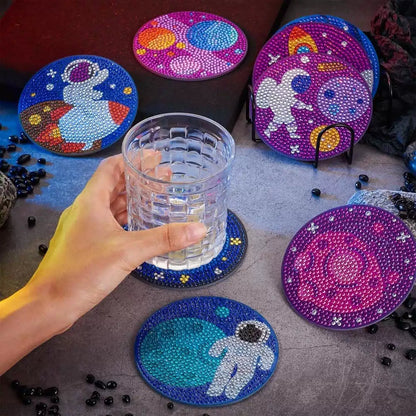 FASHEWELRY 8pcs Diamond Painting Coaster Kit Space 100mm x x 3mm, [5]