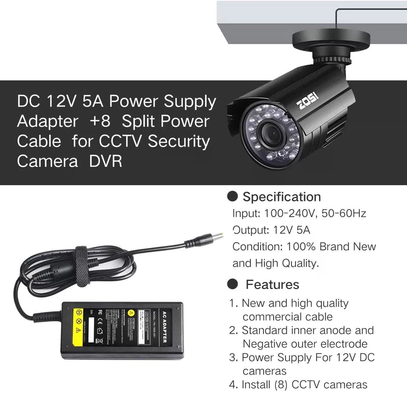 Fancy Buying Security Camera Power Adapter 12V 5A 100V-240V AC to DC Black [5]