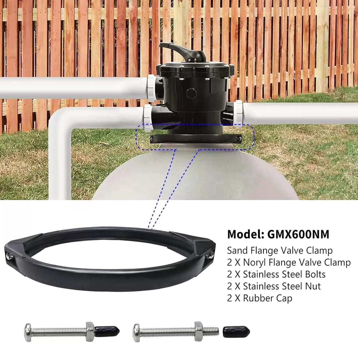 GMX600NM Noryl Flange Valve Clamp 8 to 8.5 inch,Compatible with Hayward... [2]