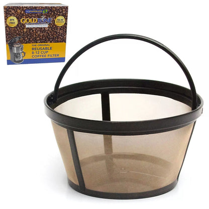 GOLDTONE Reusable 8-12 Cup Basket 1 Coffee Filter (8-12 Cup), Gold/Black [1]