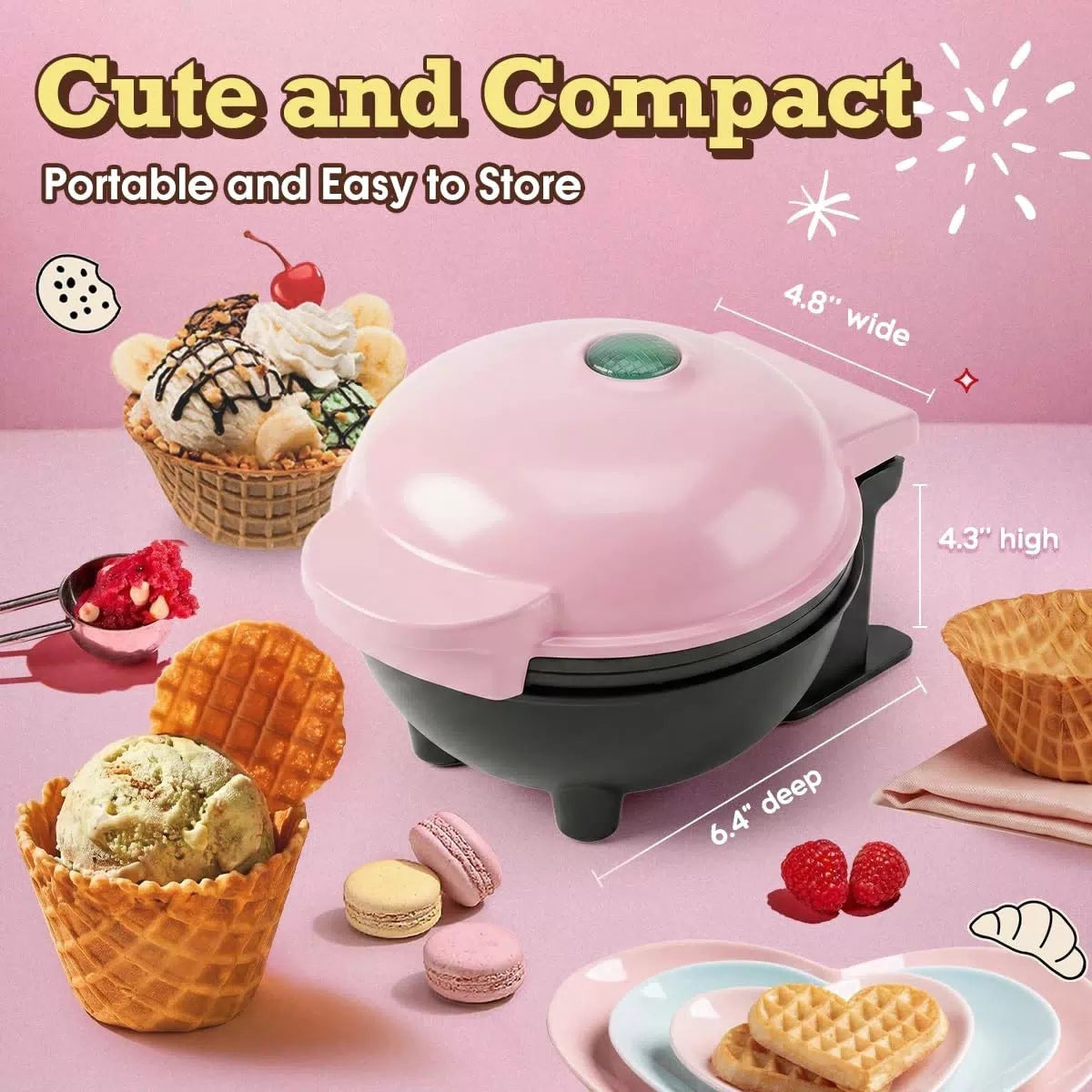 GVAKMM Mini Waffle Bowl Maker(Pink), 4'' Small Cup Machine mini, pink [5]