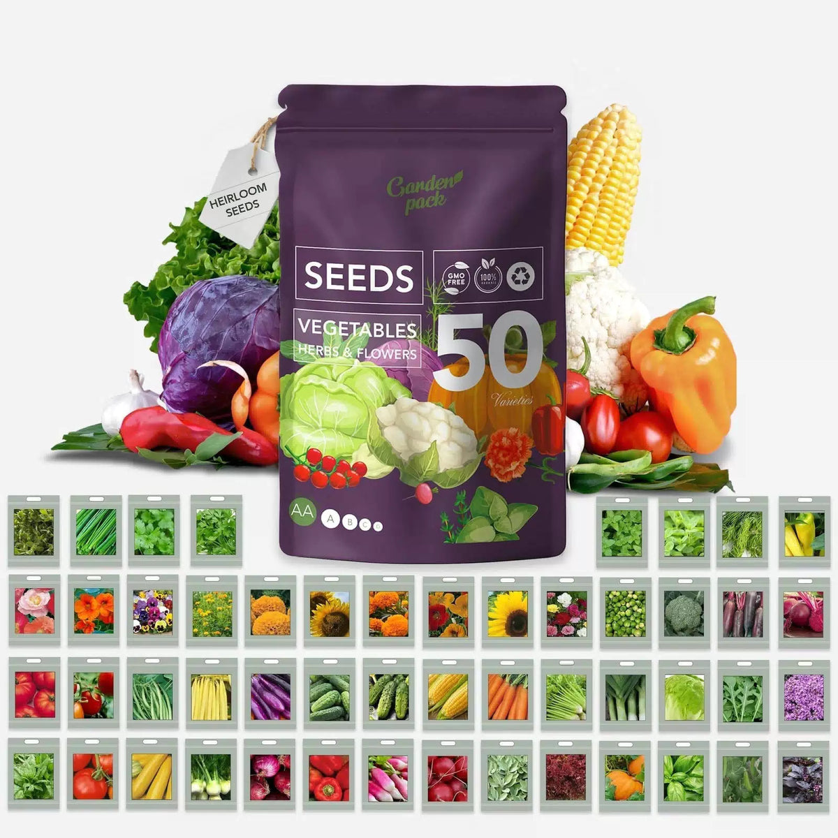 Garden Pack Vegetable Seeds Pouch - 50 Varieties of 50 Seed Varieties, Green [1]