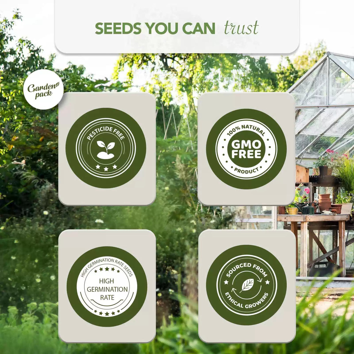 Garden Pack Vegetable Seeds Pouch - 50 Varieties of 50 Seed Varieties, Green [5]