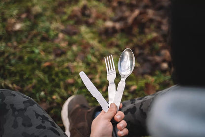German cutlery set 4 pieces Eating utensils military style spoon fork Silver [5]