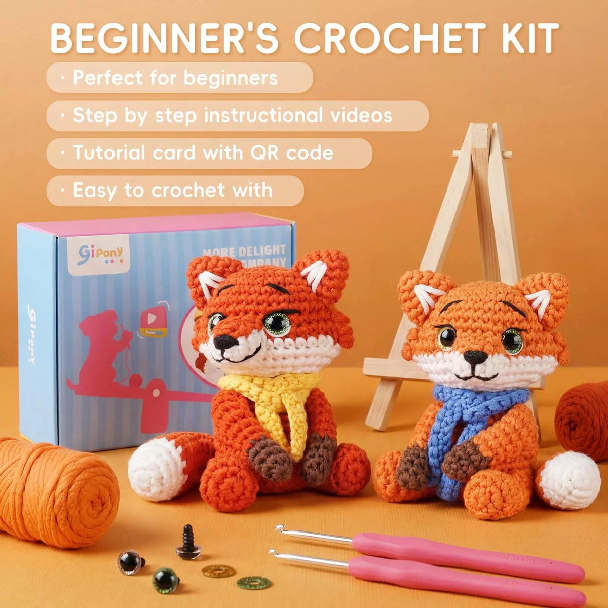 Gipony Crochet Kit for Beginners Animal,Crochet Animal 2 Pack Fox [6]