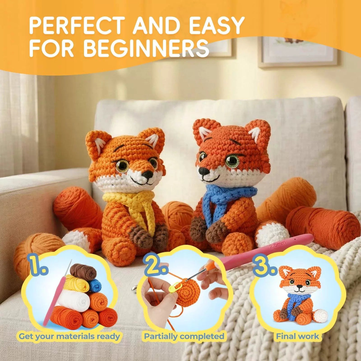Gipony Crochet Kit for Beginners Animal,Crochet Animal 2 Pack Fox [8]