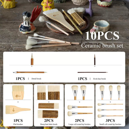 Glaze Brushes Pottery Tools,10 PCS Painting Ceramic Brush Set, 10pcs [7]