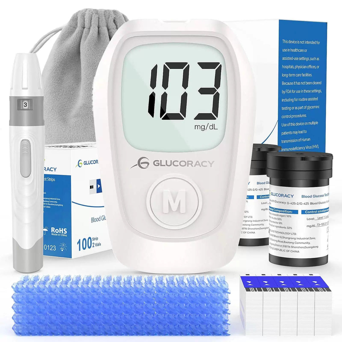 Glucoracy G-425 Glucose Monitor Kit, Blood Sugar with 100 Test Strips [1]