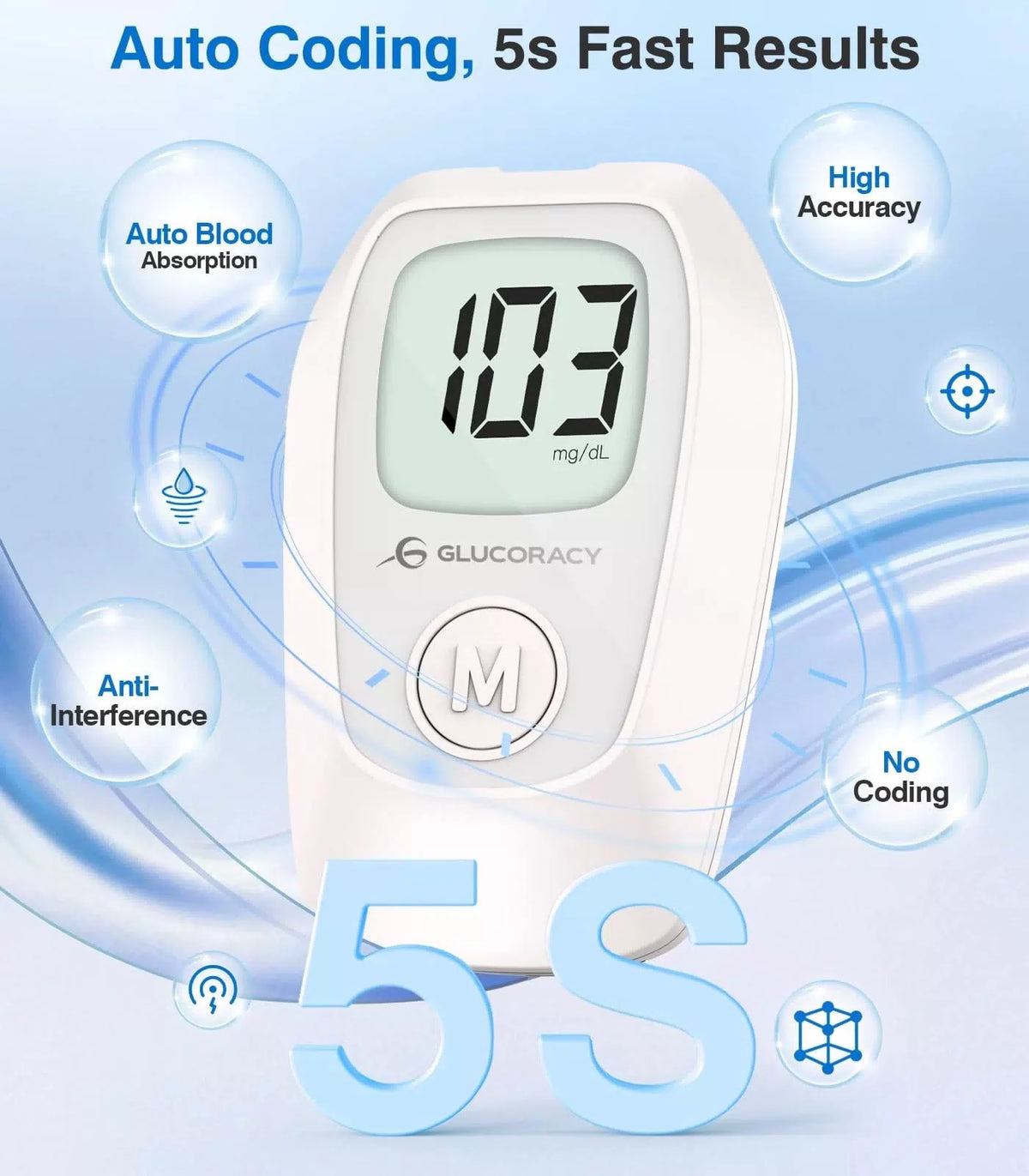 Glucoracy G-425 Glucose Monitor Kit, Blood Sugar with 100 Test Strips [4]
