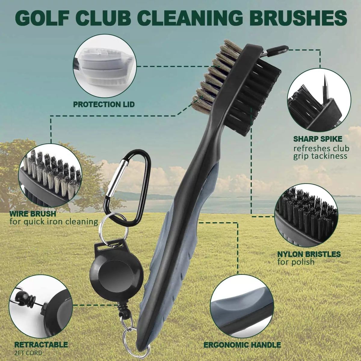 Golf Club Cleaning Kit 3-in-1 with Cleaner Brush, Towel and black [7]