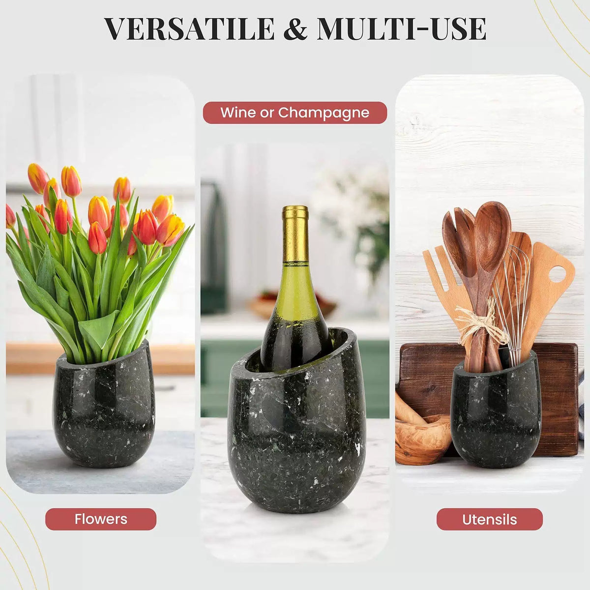 Gusto Nostro Marble Wine Chiller Bucket - Bottle Chiller, Black Zebra [2]