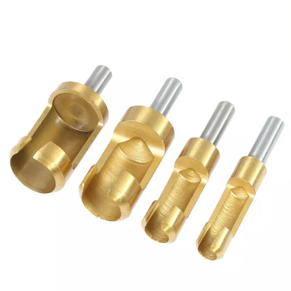 4Pcs Titanium Coated Shank Barrel Cork Drill Bit Plug Cutter Bored Hole Tenon Drills Hole Saw Arbors Woodwork Hole Opener Tools