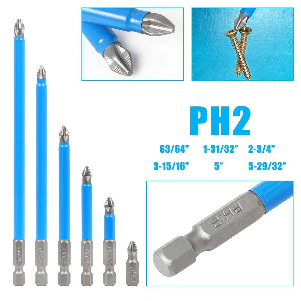 PH2 Magnetic Screwdriver Bits 1/4 Hex Shank Long Reach