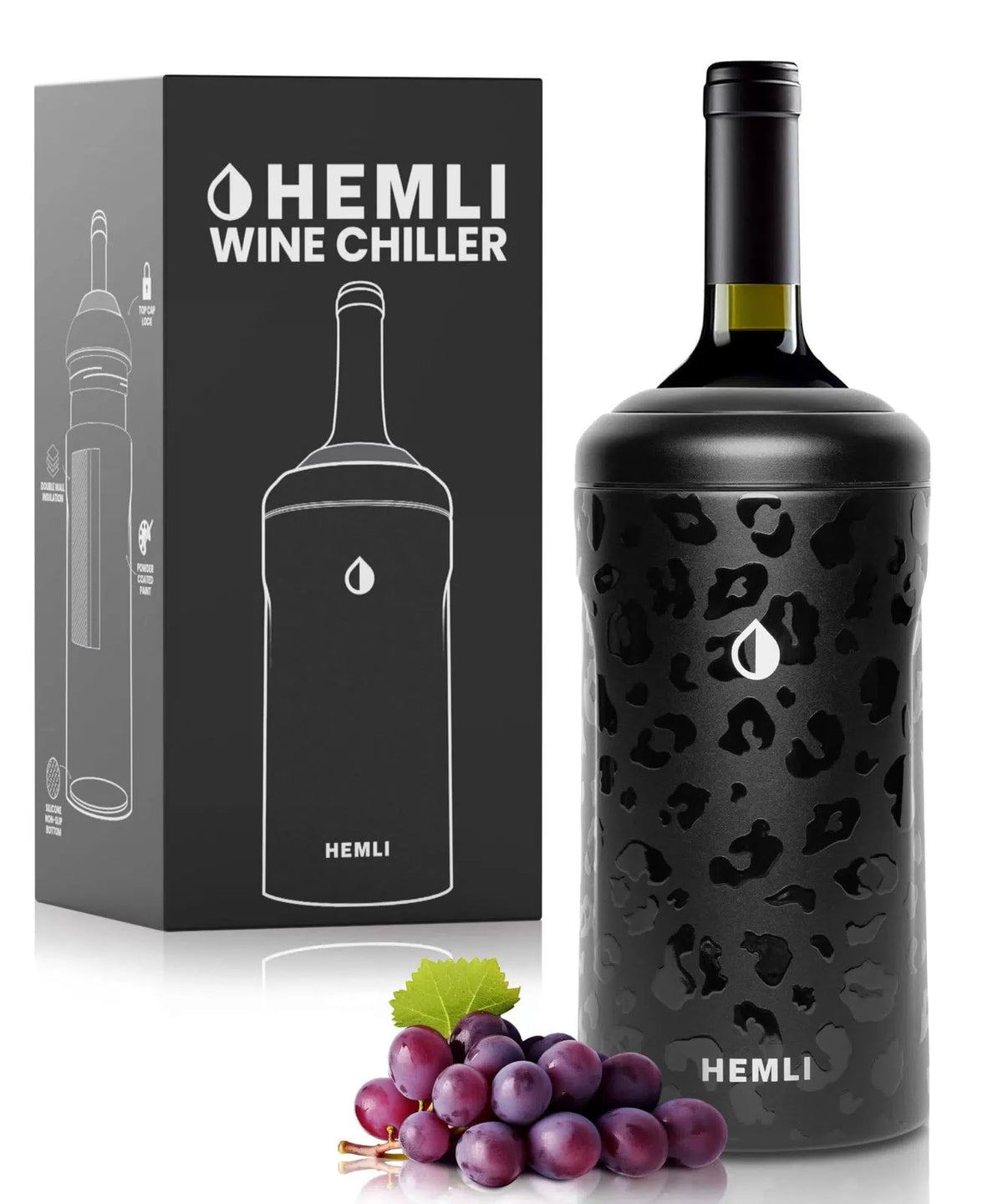 HEMLI Wine Bottle Chiller Insulator Sleeve, fits 750ml bottles, Black Leopard [1]