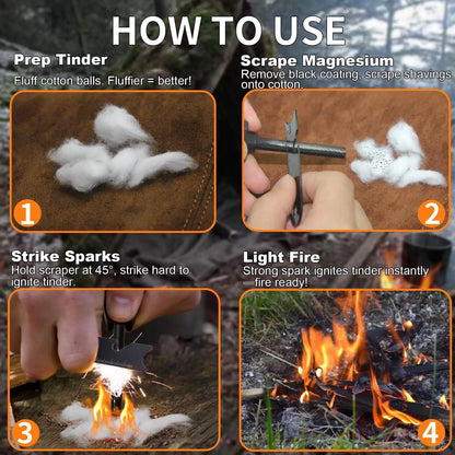 HOPKASE 2PCS Magnesium Fire Starter with Striker, High Temp 2 Pack Black [2]