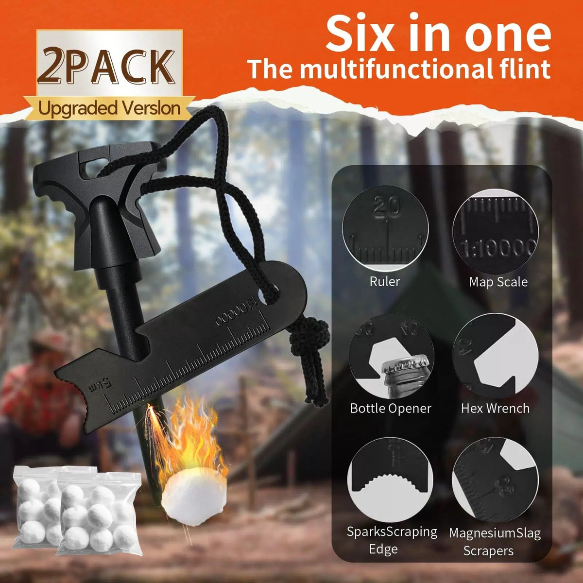 HOPKASE 2PCS Magnesium Fire Starter with Striker, High Temp 2 Pack Black [5]