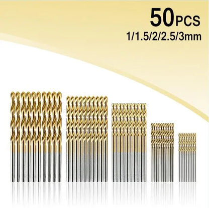 Hot Selling 50Pcs Titanium Coated Drill Bits HSS High Speed Steel Drill Bits Set Tool High Quality Power Tools 1/1.5/2/2.5/3mm