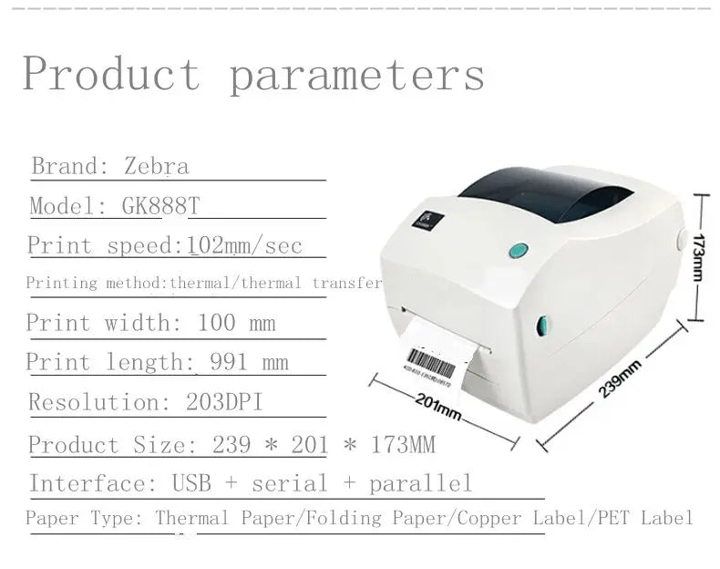 Thermal label printer bar code stickers thermal transfer printer GK888T,GK888CN bar code label thermal printer GK888