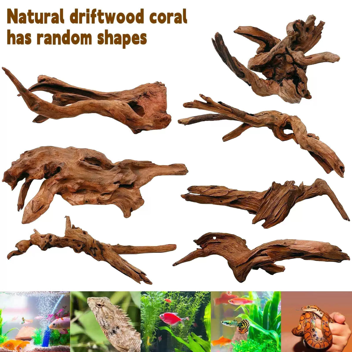 Hamiledyi Aquarium Driftwood, XL:Mopani Driftwood (7-15in 1PCS), Brown [6]