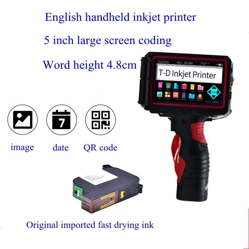 English Version Handheld Inkjet Printer Smart Touch Screen 4.8cmHigh Large Character Coding Inkjet Portable Coding Machine